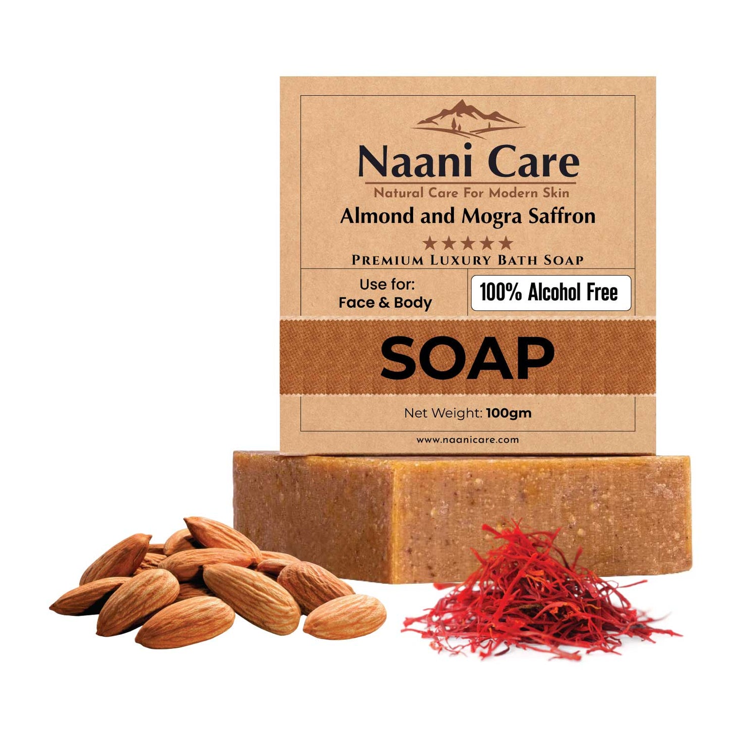 Bath Soap with Almond & Saffron | 100% Alcohol-Free | Anti-Aging, TAN Removal