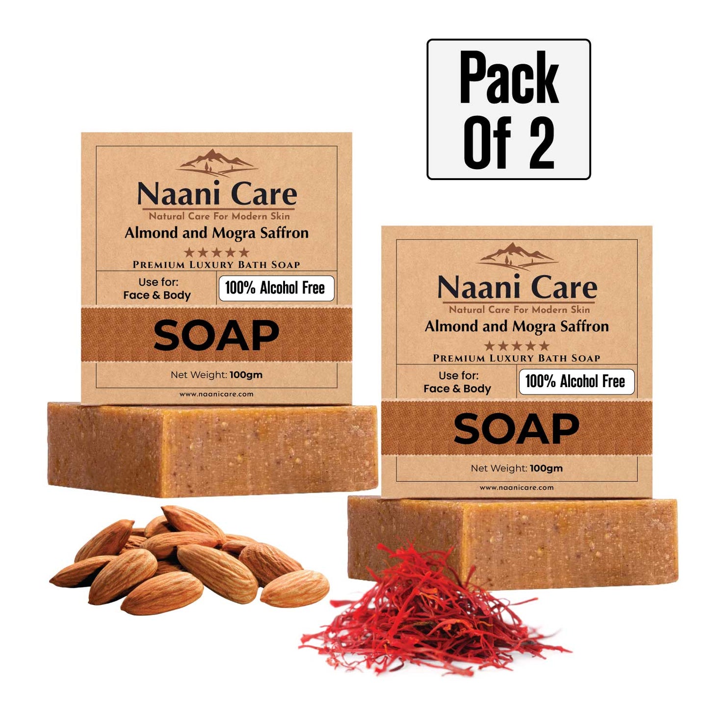 Bath Soap with Almond & Saffron | 100% Alcohol-Free | Anti-Aging, TAN Removal