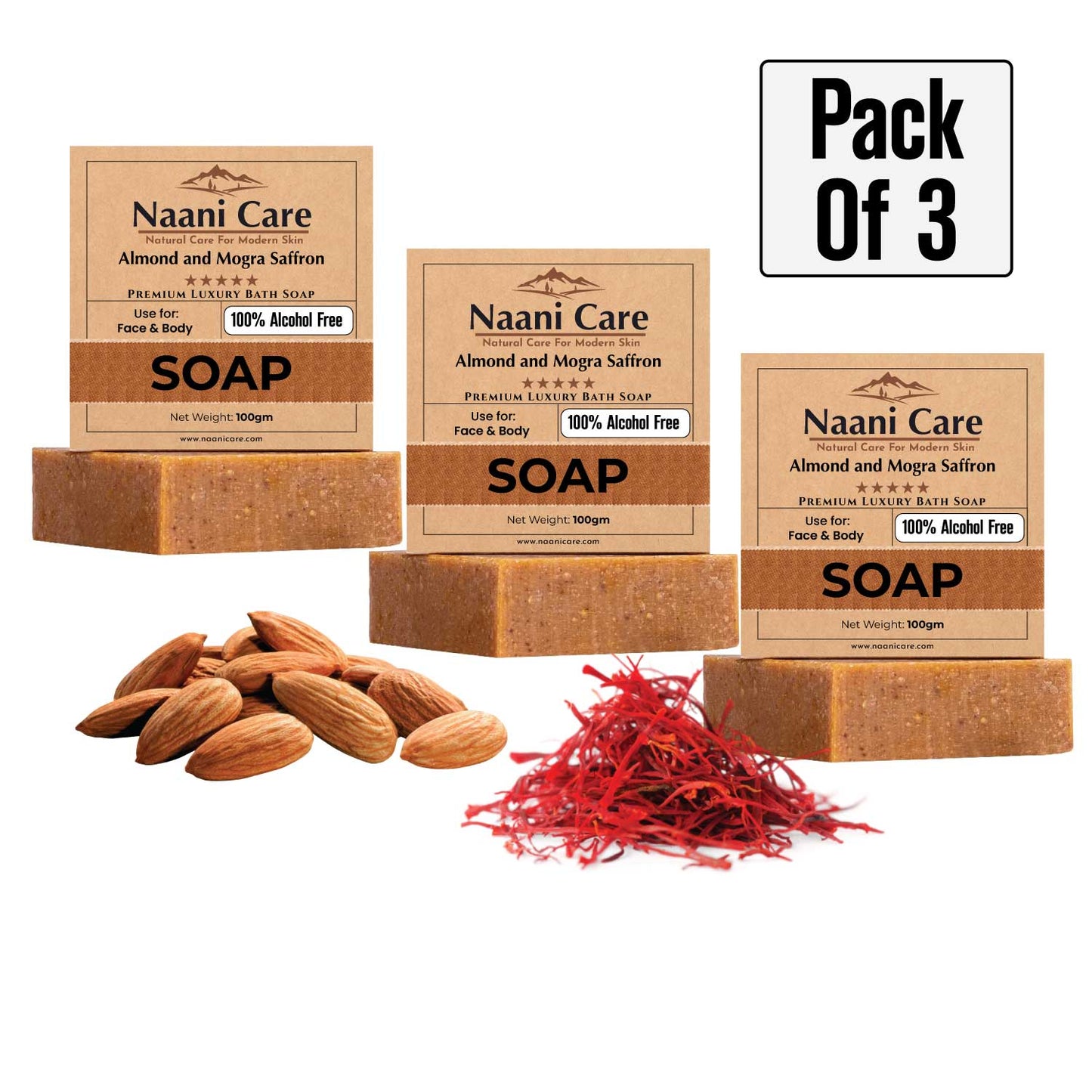 Bath Soap with Almond & Saffron | 100% Alcohol-Free | Anti-Aging, TAN Removal